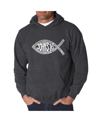 La Pop Art Men's Word Art Hooded Sweatshirt - John 3:16 Fish Symbol In Gray