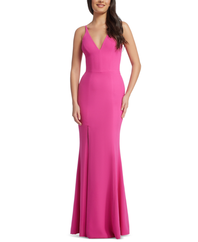 Dress The Population Iris High-slit Evening Gown In Bright Fuschia