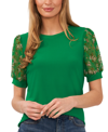 Cece Embroidered Puff Sleeve Top In Green