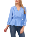 Cece Ruffle Split Neck Chiffon Blouse In Blue