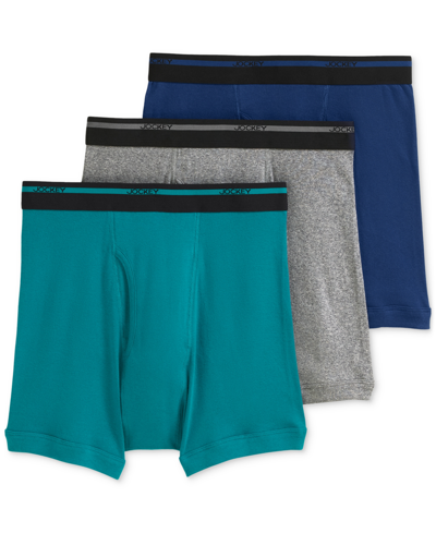 Jockey Men's Classic 3 Pack Cotton Boxer Briefs In Blue,turquoise