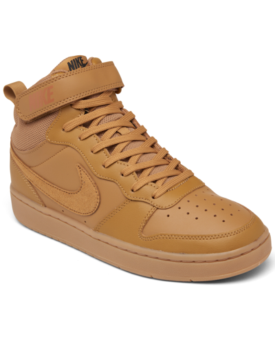 Nike Toddler Boys Court Borough Mid 2 Stay-put Closure Casual Sneakers From Finish Line In Tan/beige