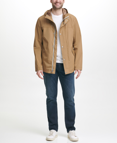 Cole Haan Packable Hooded Rain Jacket In Khaki