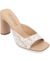 Journee Collection Daivia Lace Block Heel Sandal In Tan/beige