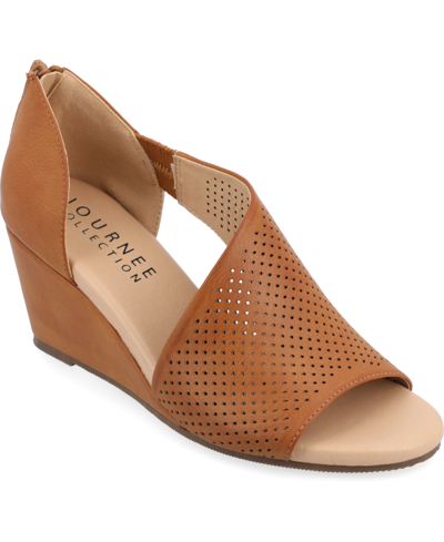 JOURNEE COLLECTION WOMEN'S ARETHA PERFORATED PEEP TOE WEDGE SANDALS