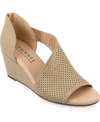 Journee Collection Aretha Perforated Wedge Sandal In Tan/beige
