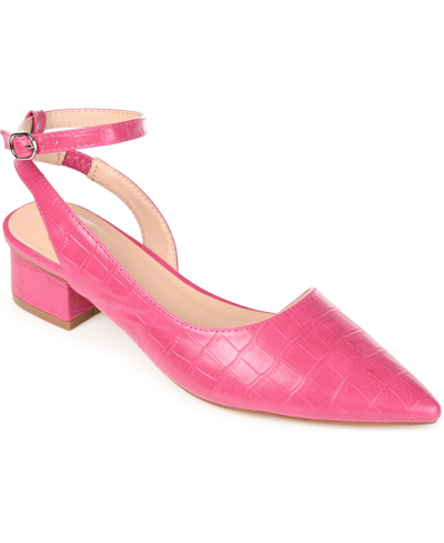 Journee Collection Keefa Croc Embossed Pointed Toe Pump In Magenta