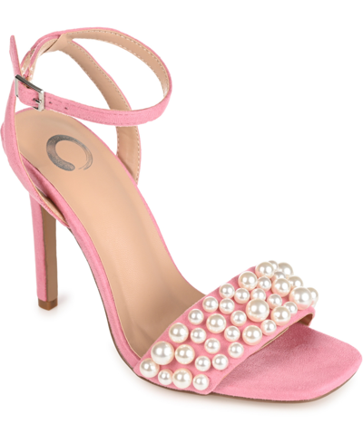 Journee Collection Women's Romey Pearl Embellished Stilleto Dress Sandals In Yellow