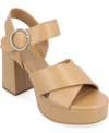 Journee Collection Akeely Block Heel Platform Sandal In Tan/beige