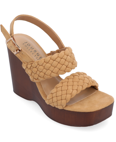 Journee Collection Women's Ayvee Platform Wedge Sandals Women's Shoes In Tan/beige