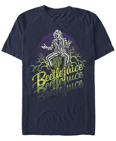Fifth Sun Men's Beetlejuice Beetlejuice Stacked Short Sleeve T-shirt In Navy