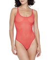 Skarlett Blue Mischief Fishnet Mesh Scoop-neck Thong Bodysuit In Red
