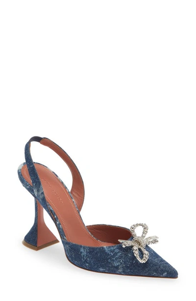 Amina Muaddi Rosie Denim Slingback Pumps In Blue