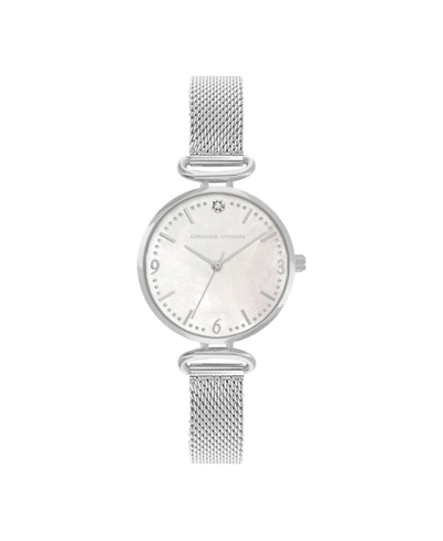 Adrienne Vittadini Women's Silver-tone Metal Strap Watch 34mm In Silver Tone