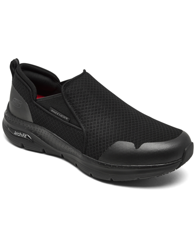 Skechers Men's Work: Arch Fit Slip Resistant Slip-on Work Sneakers From Finish Line In Black