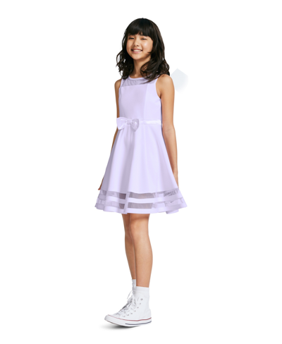 Calvin Klein Big Girls Illusion Mesh Bow Front Dress In Purple