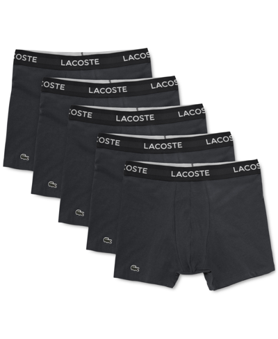 Lacoste Men's 5 Pack Cotton Boxer Brief Underwear In Charcoal