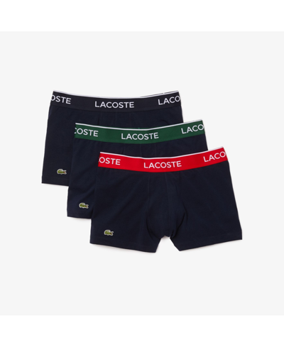 Lacoste Men's Casual Classic Colorful Waistband Trunk Set, 3 Pack In Black