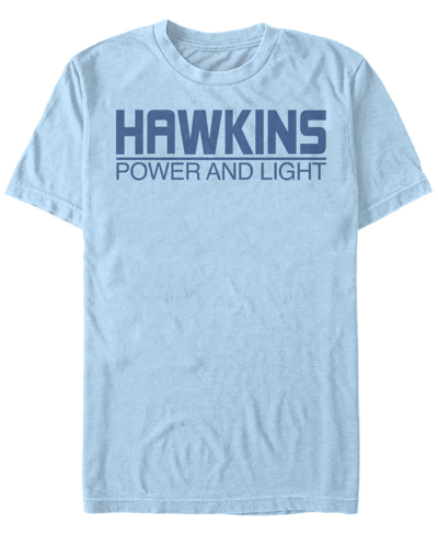 Fifth Sun Stranger Things Men's Hawkins Power And Light Logo Short Sleeve T-shirt In Light Blue