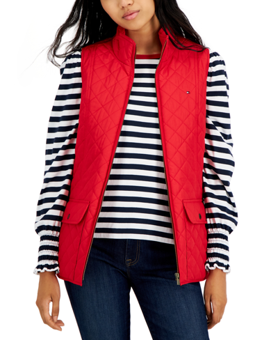 Tommy Hilfiger Women's Quilted Zip Front Vest In Scarlet