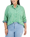 Tommy Hilfiger Plus Size Cotton Paisley-print Utility Shirt In Green