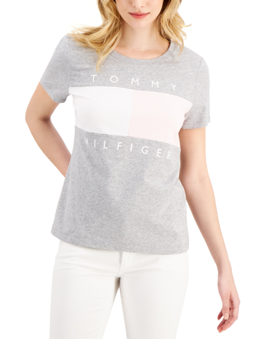 Tommy Hilfiger Women's Big Flag Logo T-shirt In Stone Grey Heather