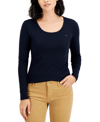Tommy Hilfiger Women's Solid Scoop-neck Long-sleeve Top In Blue