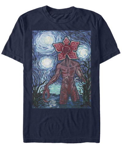 Fifth Sun Stranger Things Men's Demogorgon Starry Night Style Poster Short Sleeve T-shirt In Navy