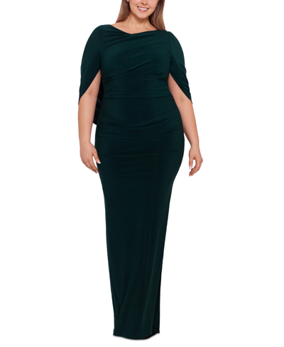 Betsy & Adam Plus Size Ruched Gown In Green