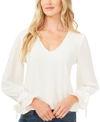 CECE CECE WOMEN'S SOLID LONG SLEEVE V-NECK TIE-CUFF BLOUSE