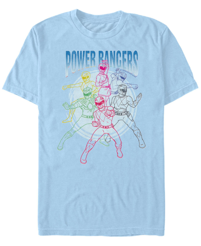 Fifth Sun Men's Power Rangers Line Art Short Sleeve Crew T-shirt In Light Blue
