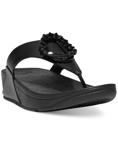 Fitflop Women's Lulu Crystal Circlet Leather Toe Post Sandals In All Black