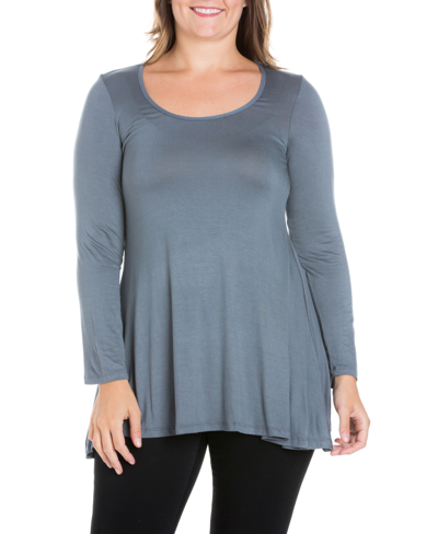 24seven Comfort Apparel Plus Womens Round Neck Long Sleeve Tunic Top In Blue