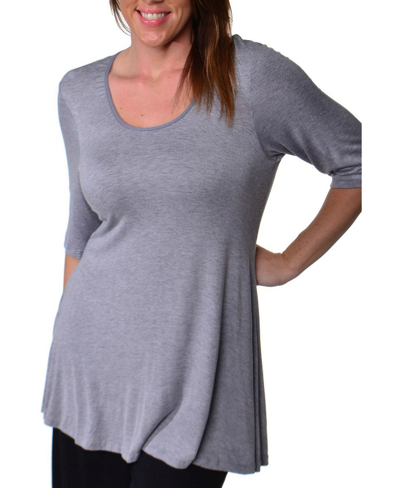 24seven Comfort Apparel Plus Womens Scoop Neck Elbow Sleeve Tunic Top In Gray