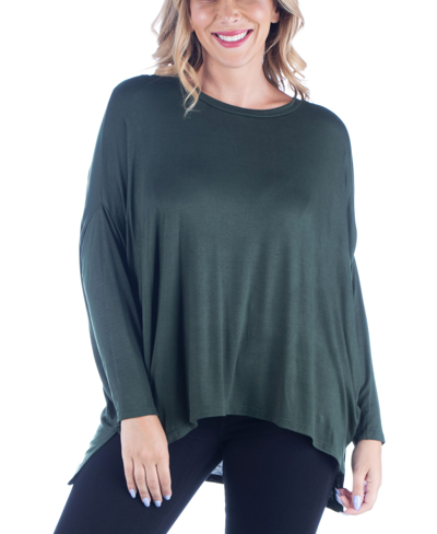 24seven Comfort Apparel Women's Plus Size Oversized Long Sleeves Dolman Top In Olive