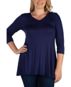 24seven Comfort Apparel Women's Plus Size Three Quarter Sleeves V-neck Tunic Top In Blue