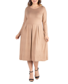 24seven Comfort Apparel Midi Length Fit And Flare Pocket Maternity Dress In Tan/beige