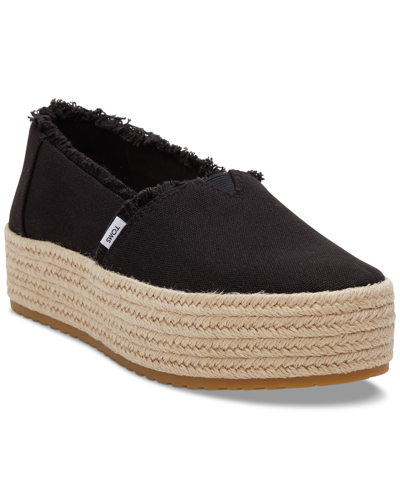 Toms Women's Valencia Canvas Platform Espadrille Slip On In Black