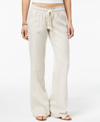 Roxy Juniors Oceanside Womens Linen Wide Leg Casual Pants In Tan/beige
