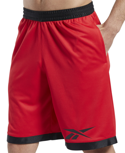 Reebok Men's Regular-fit Logo-print Mesh Basketball Shorts In Red