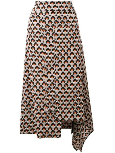 Marni Asymmetric Printed Silk Crepe De Chine Midi Skirt