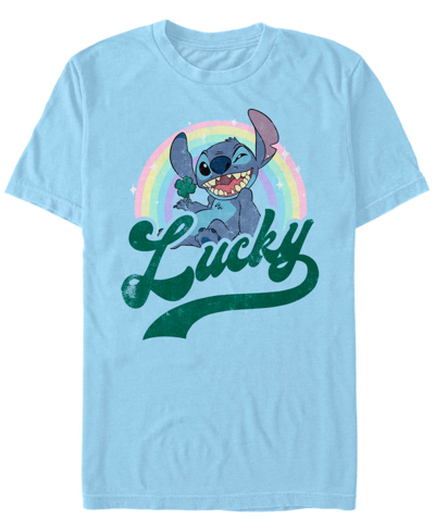 Fifth Sun Men's Lilo Stitch Lucky Rainbow Short Sleeve T-shirt In Light Blue