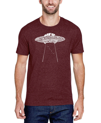 La Pop Art Men's Premium Blend Word Art Flying Saucer Ufo T-shirt In Burgundy