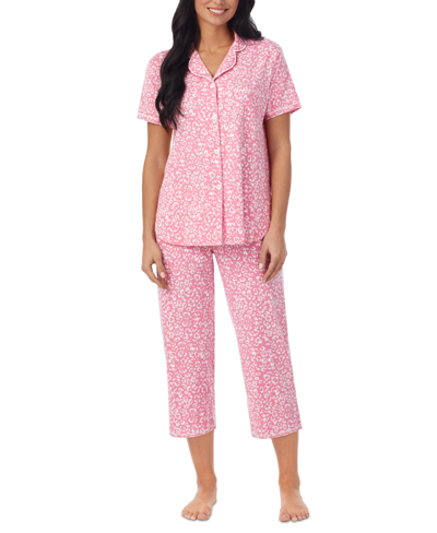 Cuddl Duds Women's Printed Notched-collar Capri Pajama Set In Leopard