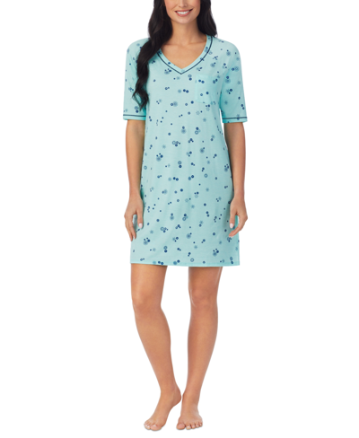 Cuddl Duds Elbow-length Moisture Wicking Sleep T-shirt In Mint Print