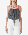 Lucky Brand Women's Cotton Crochet-trim Bubble Tank In Black