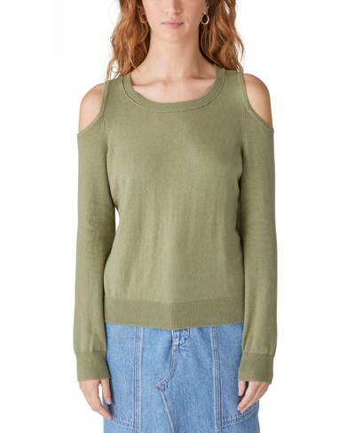 Lucky Brand Women's Cold-shoulder Long-sleeve Sweater In Oil Green