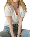 Lucky Brand Snap Front Short Sleeve Cotton Rib Henley In White