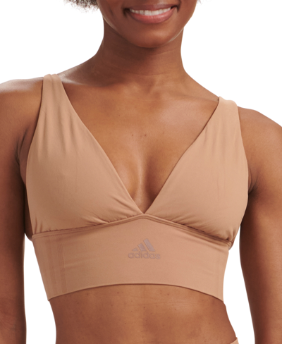 Adidas Originals Adidas Intimates Women's Longline Plunge Light Support Bra 4a7h69 In Toasted Almond