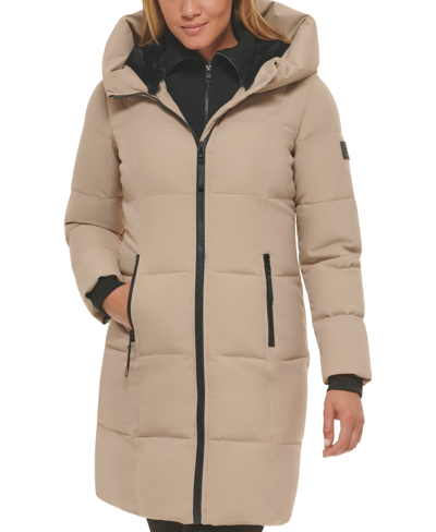 Calvin Klein Women's Hooded Puffer Coat In Tan/beige ModeSens